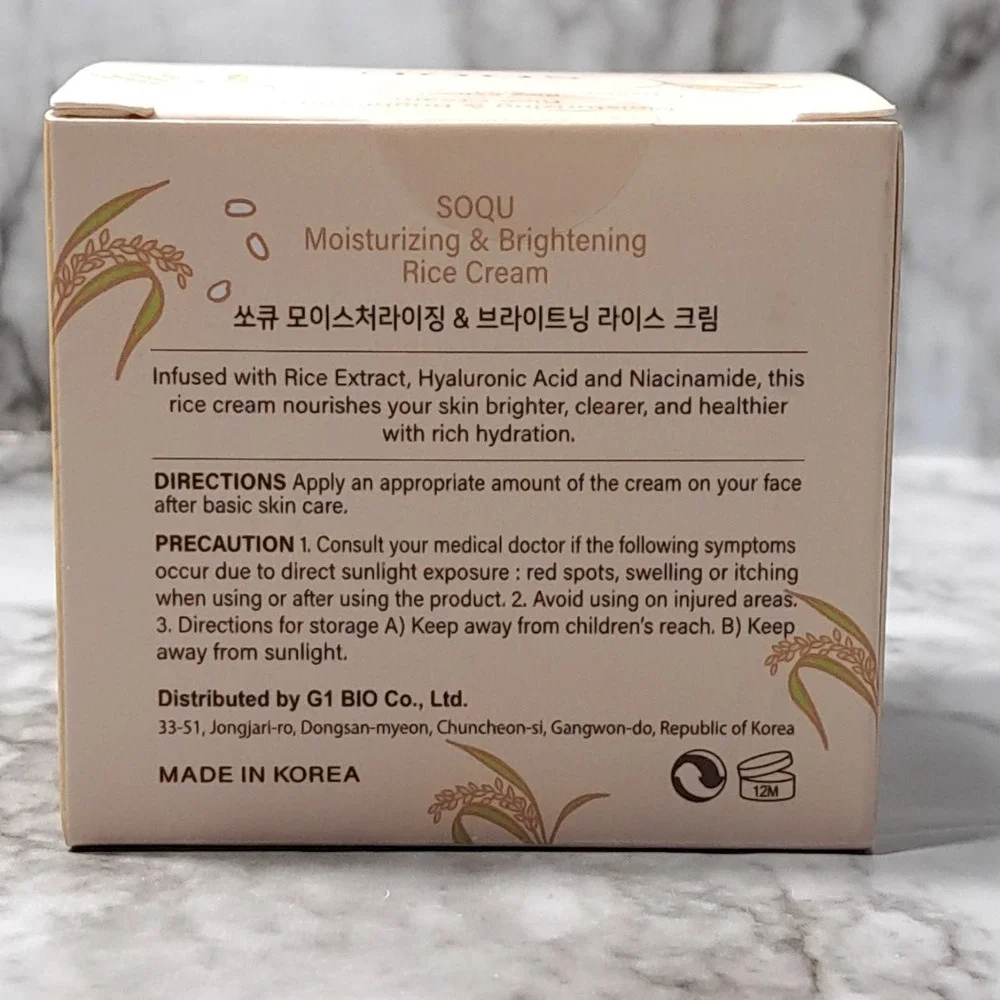 SOQU-Moisturizing & Brightening Rice Cream-Brand‎ New Made In Korea
